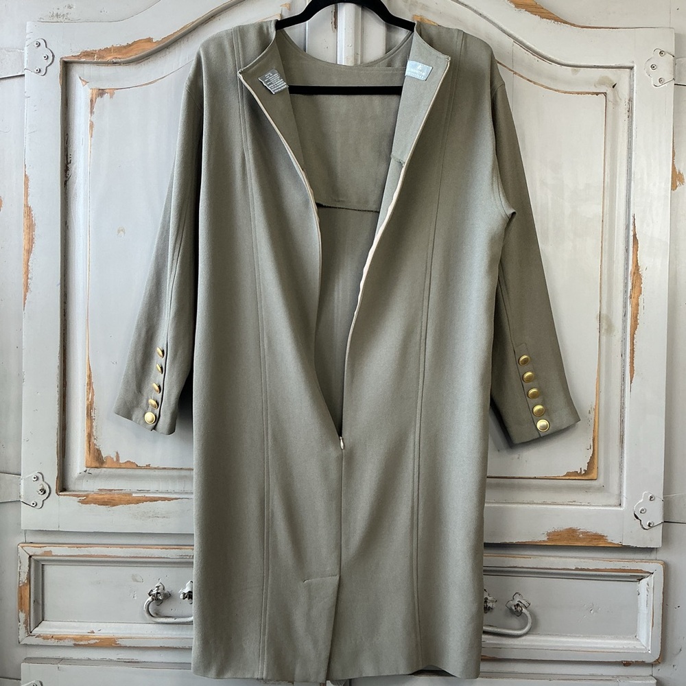 Vintage Liz Claiborne Sage Green Long Sleeve Shift Dress Size 8P Corporate Chic - Picture 10 of 11